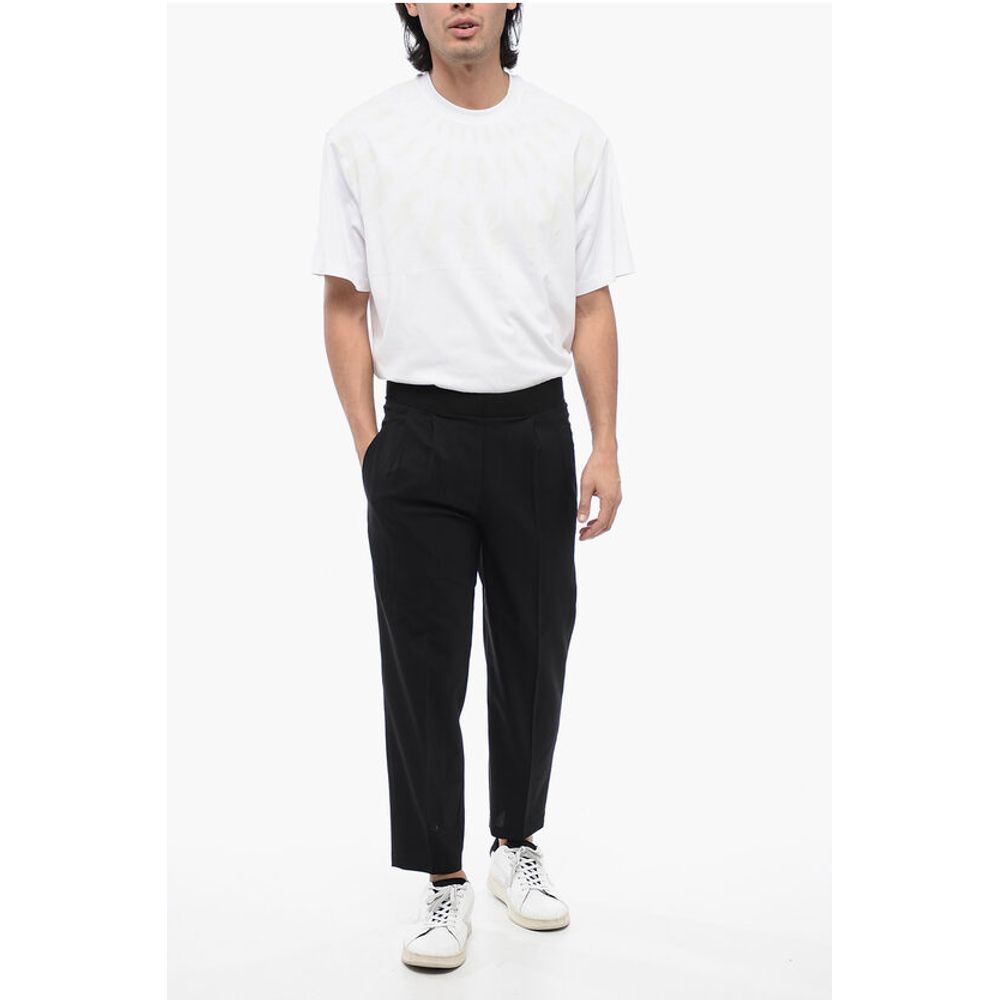 Neil Barrett Tapered Fit Linen Blend Pants with Double Pleat