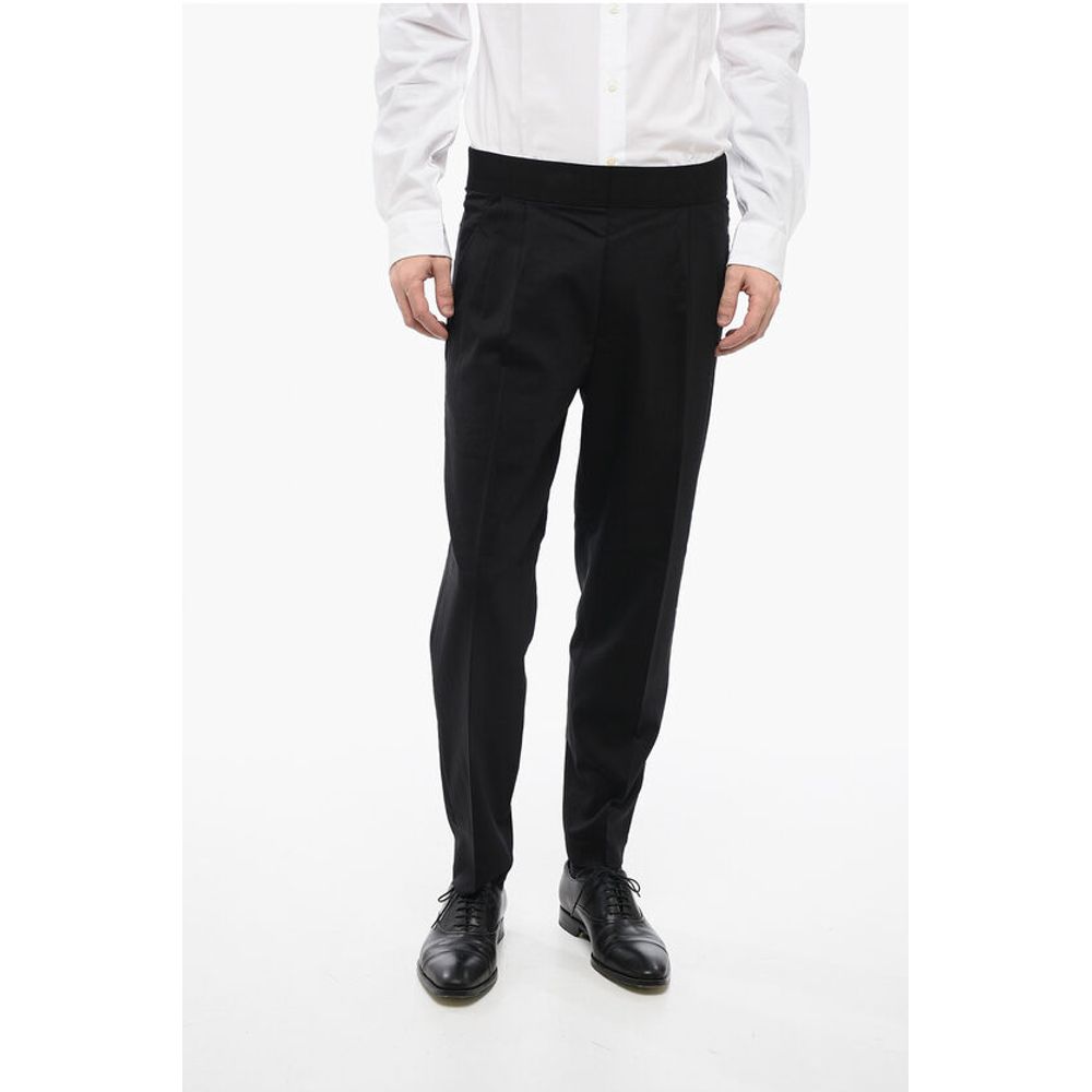 Neil Barrett Tapered Fit Virgin Wool Blend Pants with Double Pleat