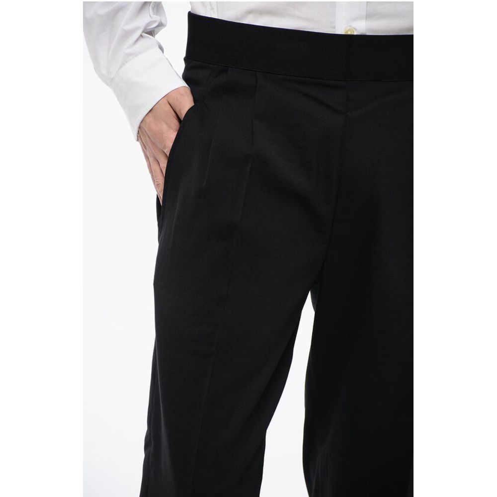 Neil Barrett Tapered Fit Virgin Wool Blend Pants with Double Pleat