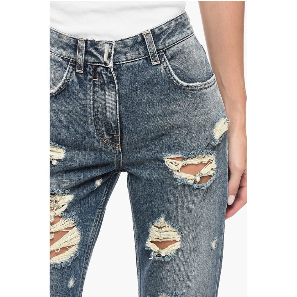 Givenchy Distressed Cotton Slim Fit Denims with Jewel Details 18cm
