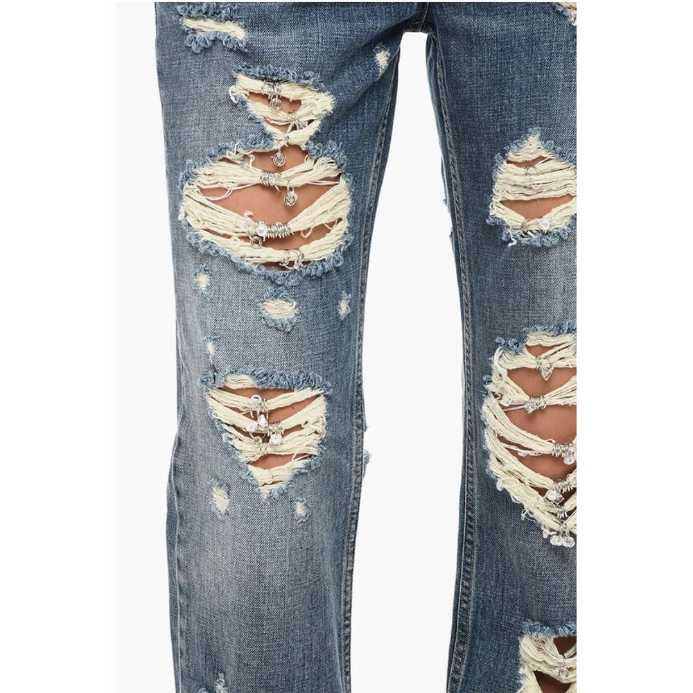 Givenchy Distressed Cotton Slim Fit Denims with Jewel Details 18cm