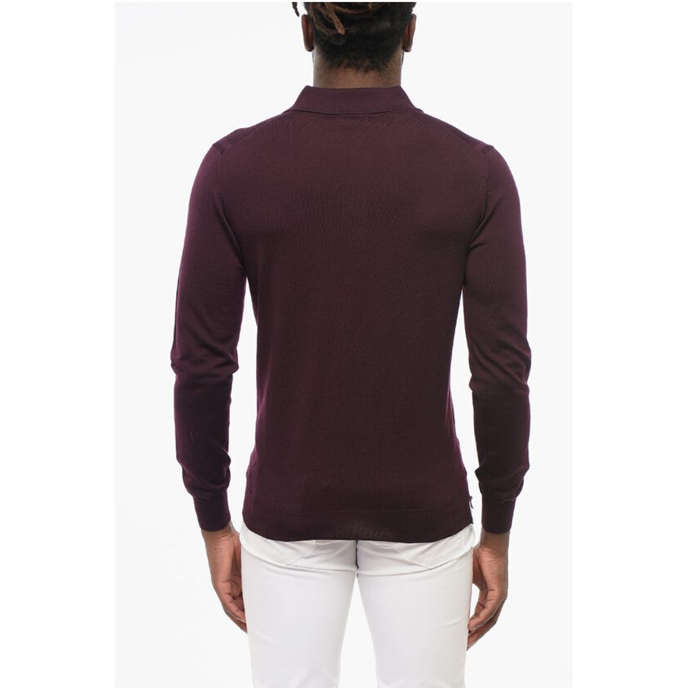 Corneliani CC COLLECTION Solid Color Wool Sweater with Polo Neck