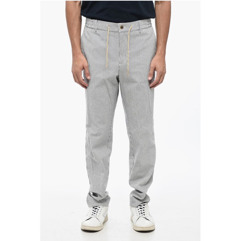 Berwich Two-Tone Striped Casual Pants with Elastic Waistband