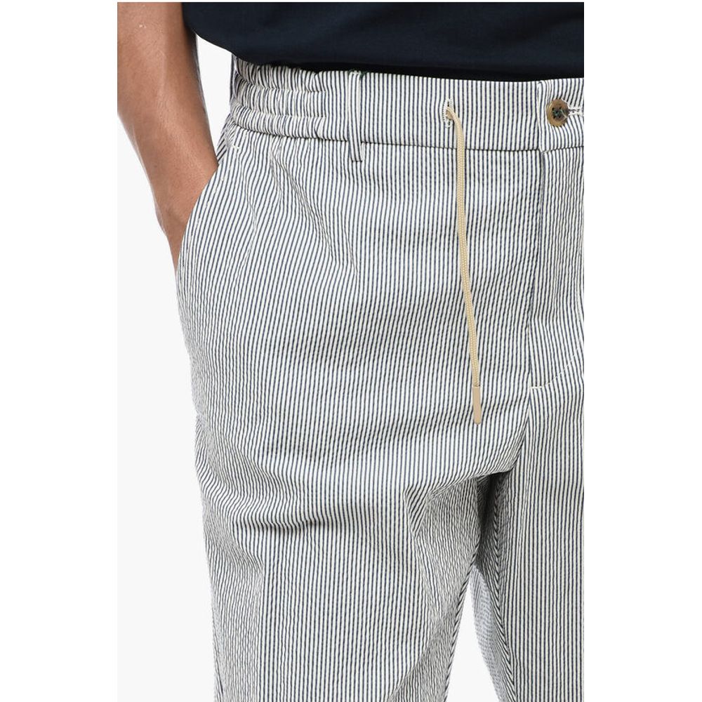 Berwich Two-Tone Striped Casual Pants with Elastic Waistband