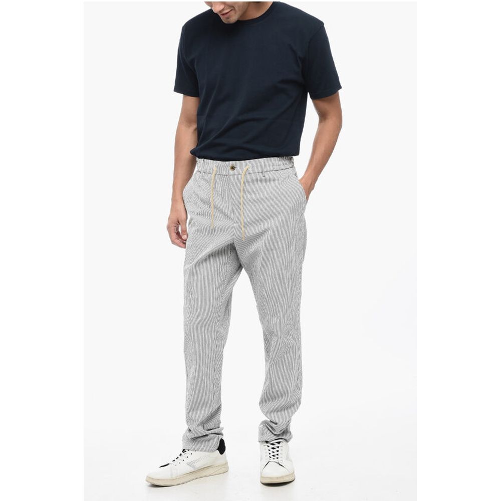 Berwich Two-Tone Striped Casual Pants with Elastic Waistband