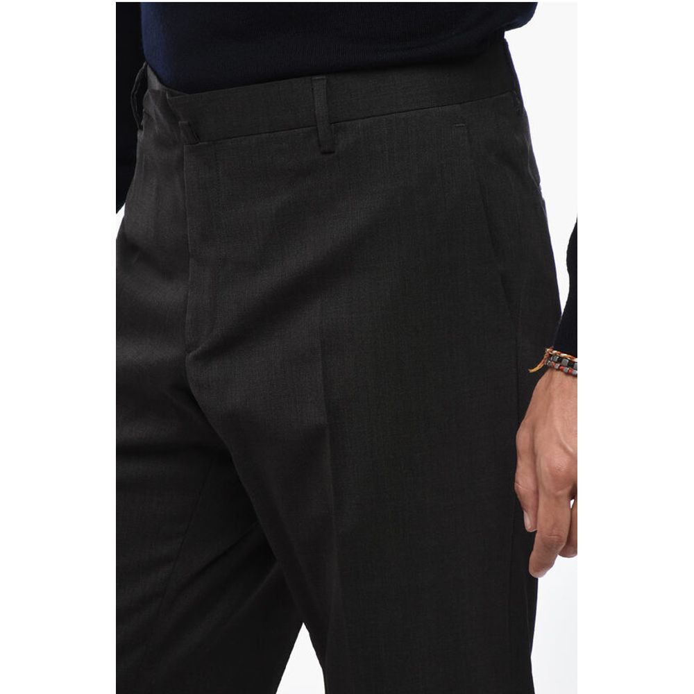 Briglia 1949 Wool Blend Slim Fit Pants with Cuffed Hem