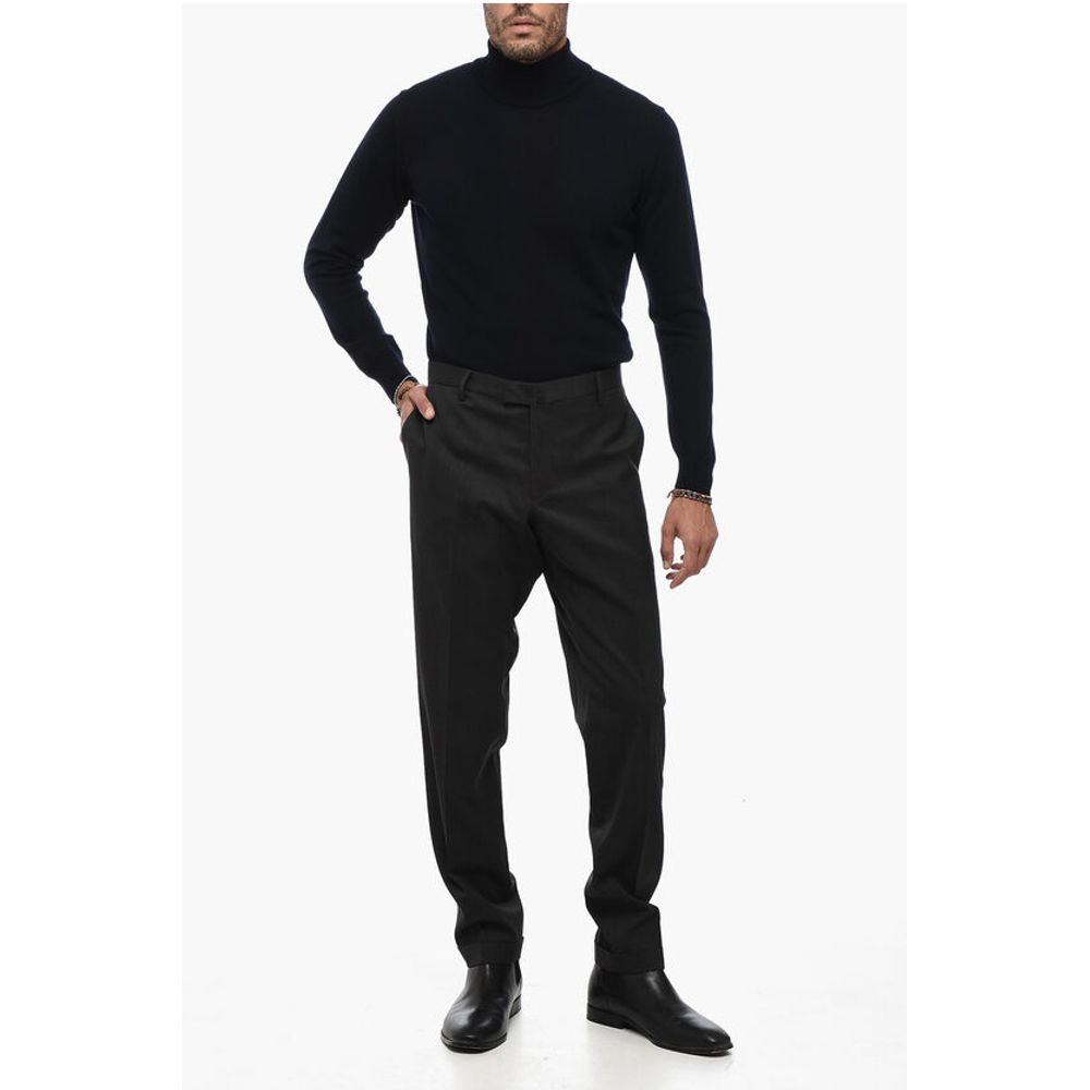 Briglia 1949 Wool Blend Slim Fit Pants with Cuffed Hem