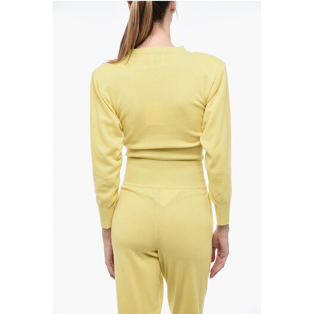Art Essay Cashmere Crop Sweater with Padded Shoulders