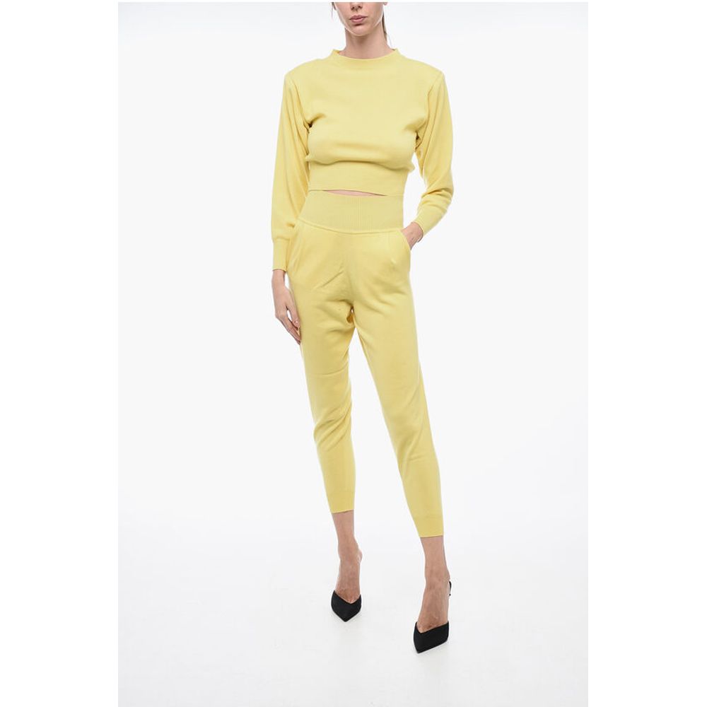 Art Essay Cashmere Crop Sweater with Padded Shoulders