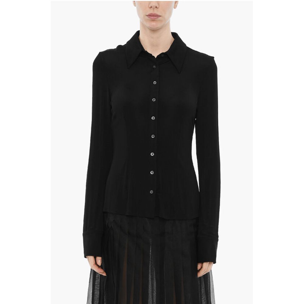 Louisa Ballou Solid Color Shirt with Logo Buttons