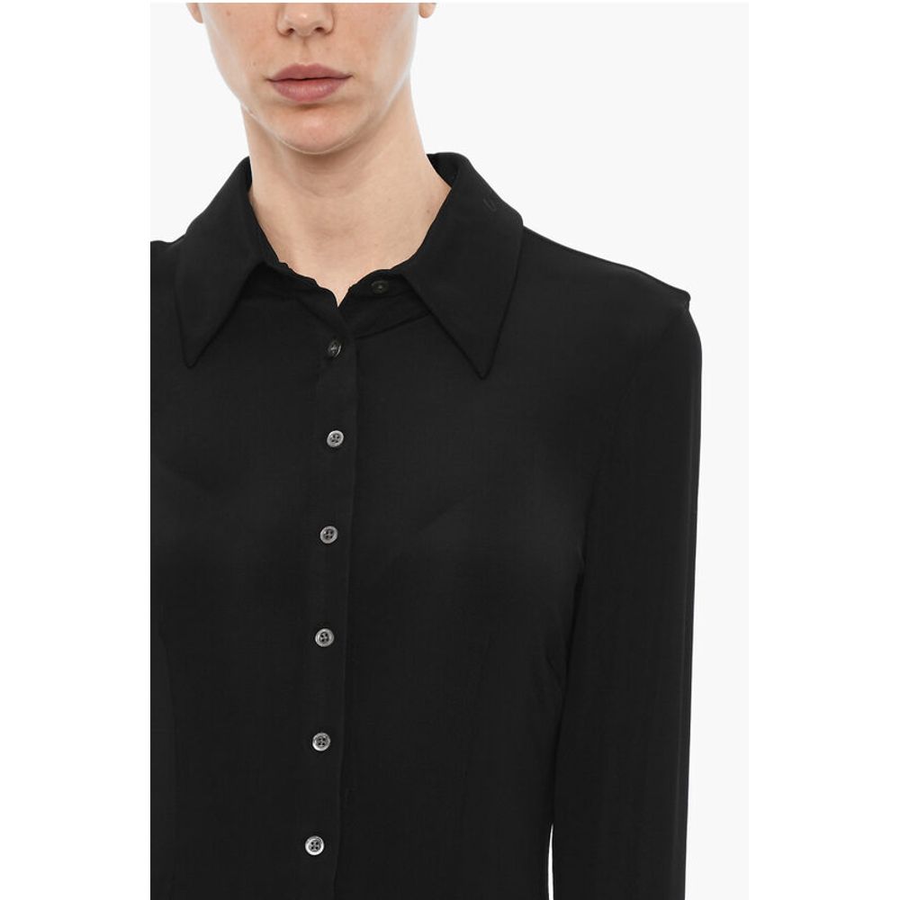 Louisa Ballou Solid Color Shirt with Logo Buttons
