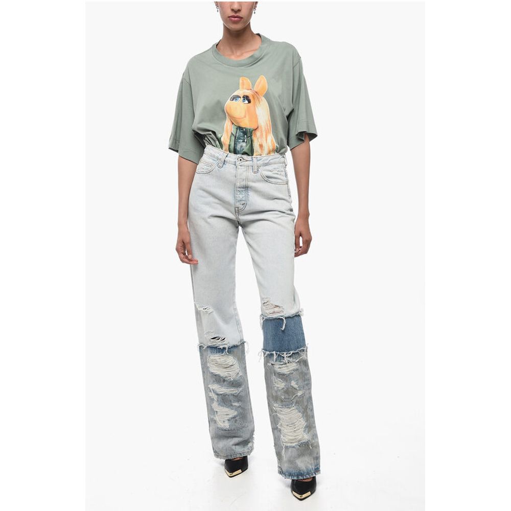 Heron Preston Cotton Boyfriend Fit Denims with Contrasting Bands 24cm