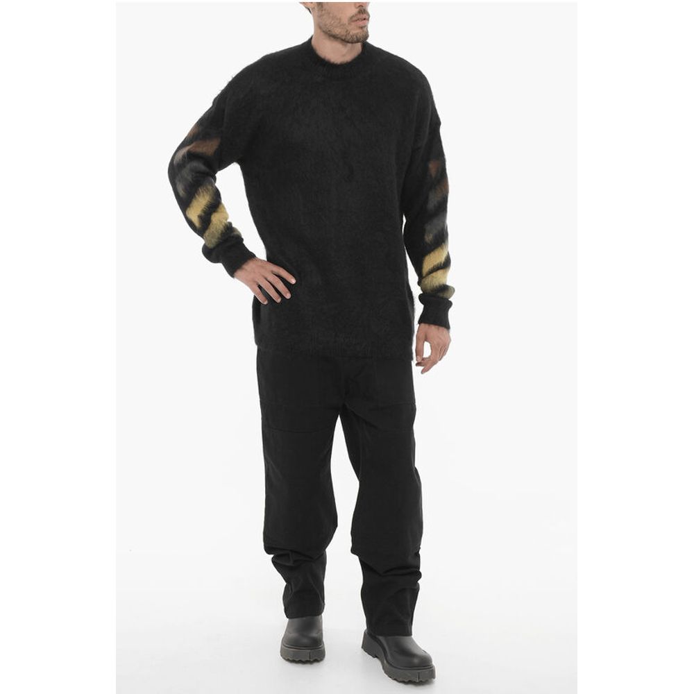 Off-White Crew-neck Fluffy Sweater with Contrasting Logo