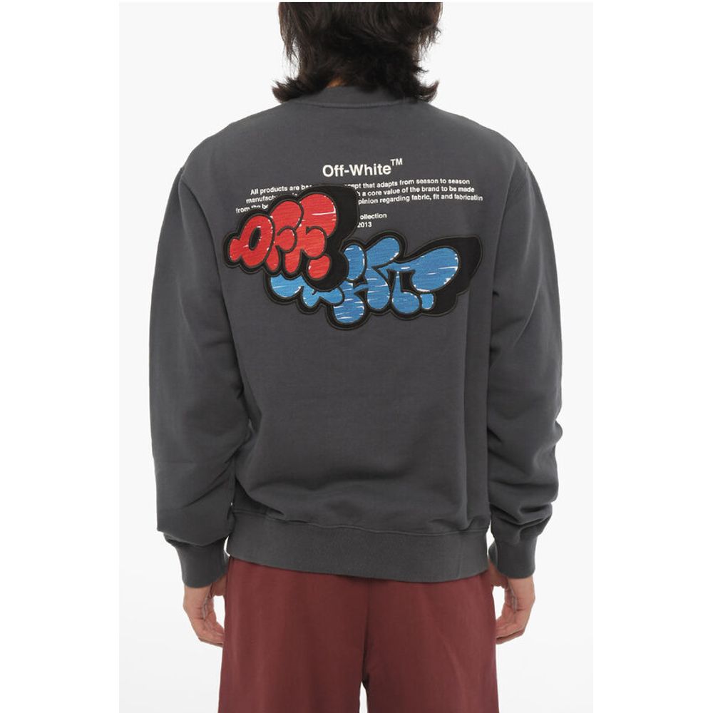 Off-White SEASONAL Slim Fit Crew-neck Sweatshirt with Contrasting Deta