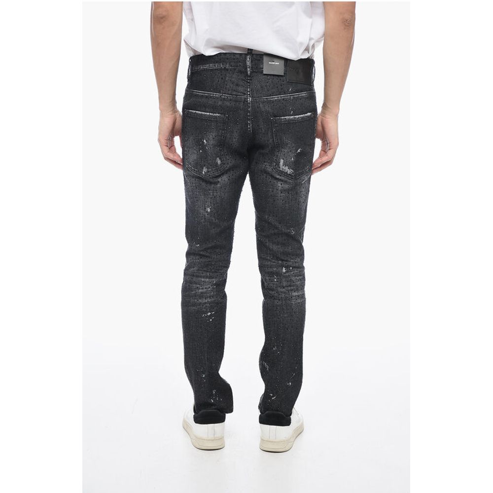 Dsquared² All-Over Rhinestoned Skater Fit Denims 14cm