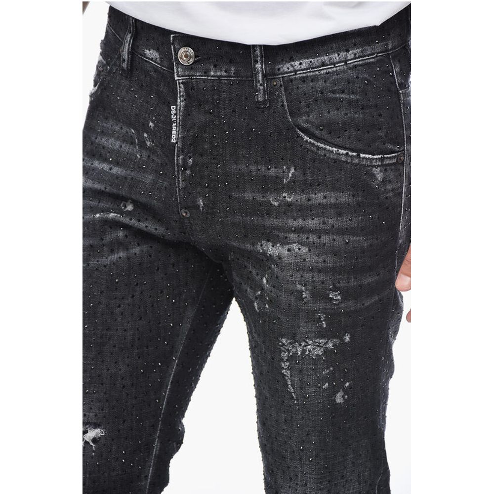 Dsquared² All-Over Rhinestoned Skater Fit Denims 14cm