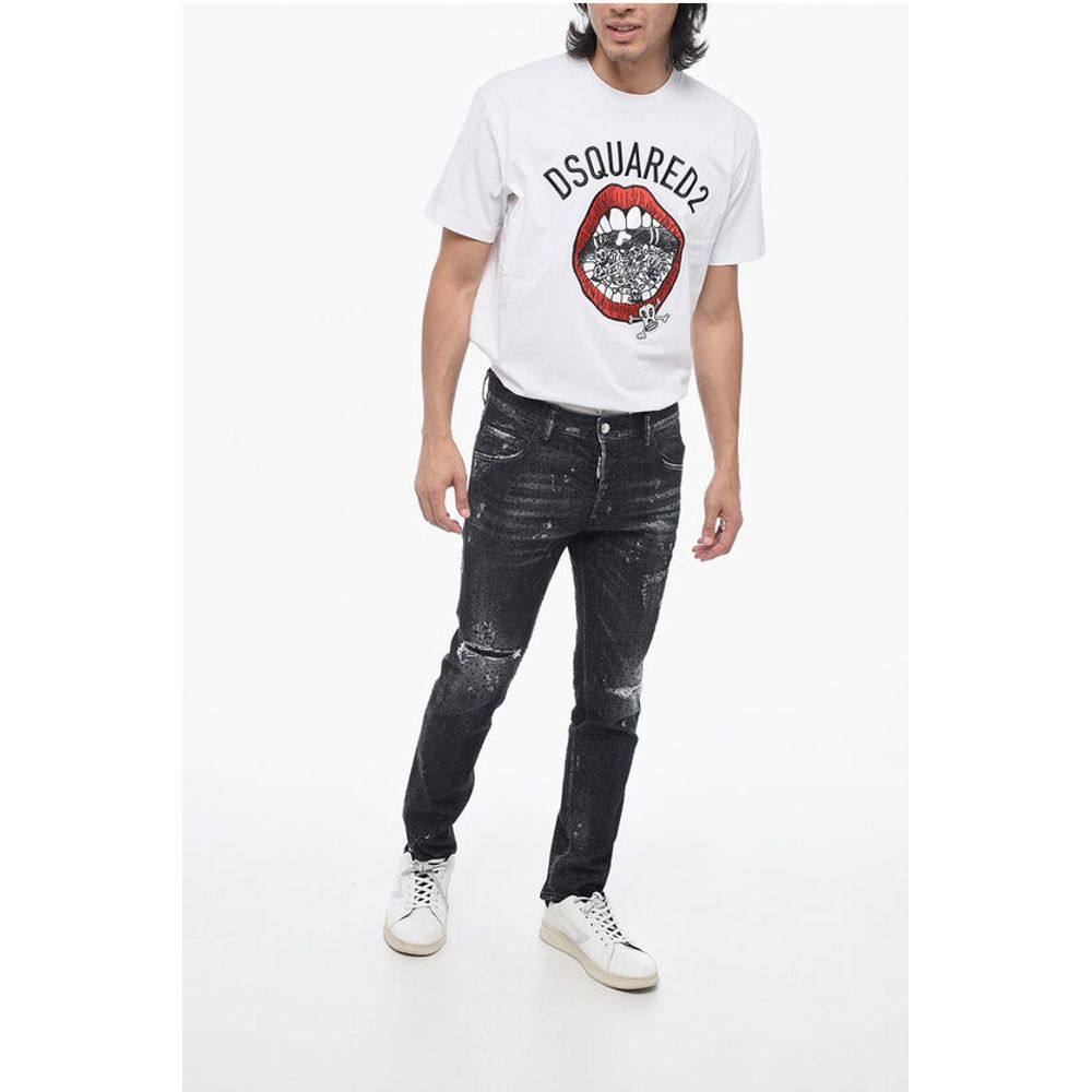 Dsquared² All-Over Rhinestoned Skater Fit Denims 14cm
