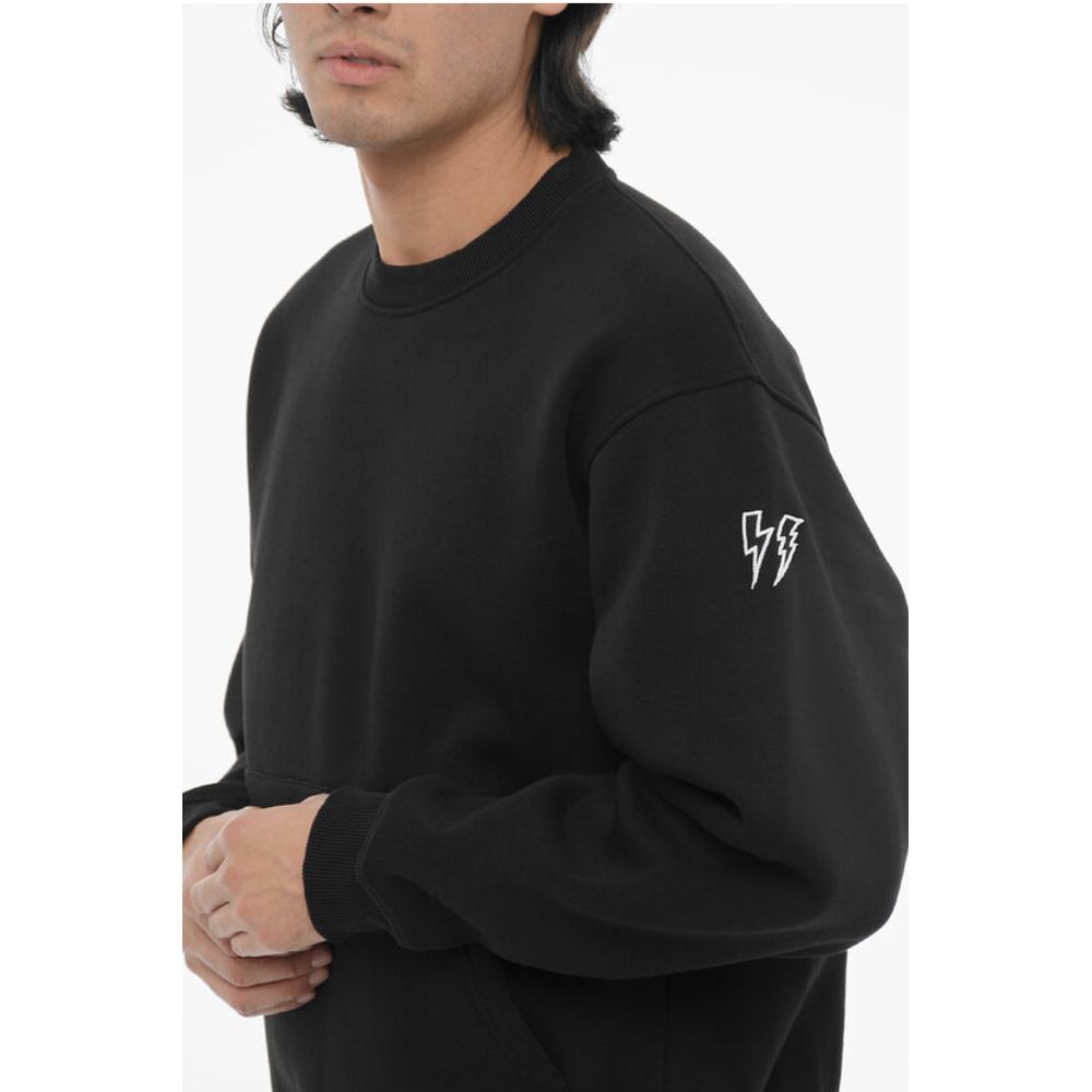 Neil Barrett Fleeced Cotton Blend Easy Fit Crew-neck Sweatshirt