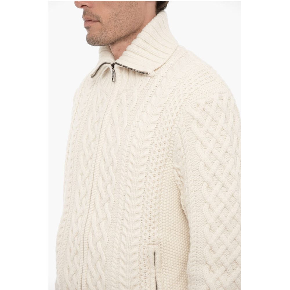 Neil Barrett Cable Knit Wool Sweater with Two Pockets