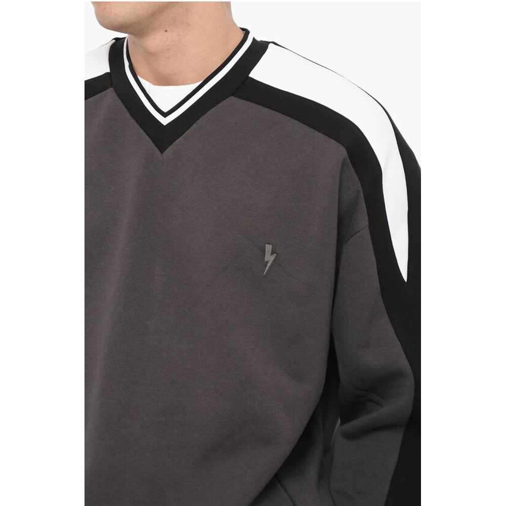 Neil Barrett Fleeced Cotton Baggy Fit Crew-neck Sweatshirt