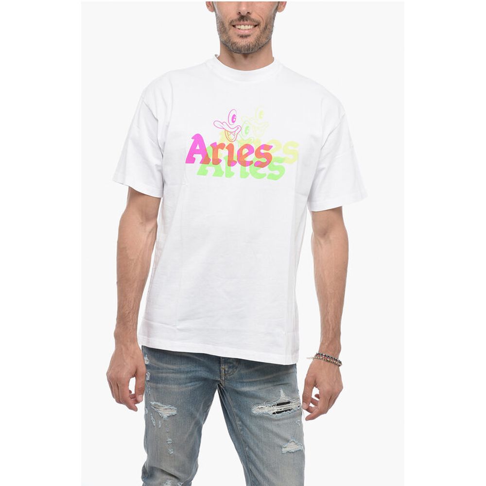 Aries Crew-neck Cotton T-shirt with Logo Maxi