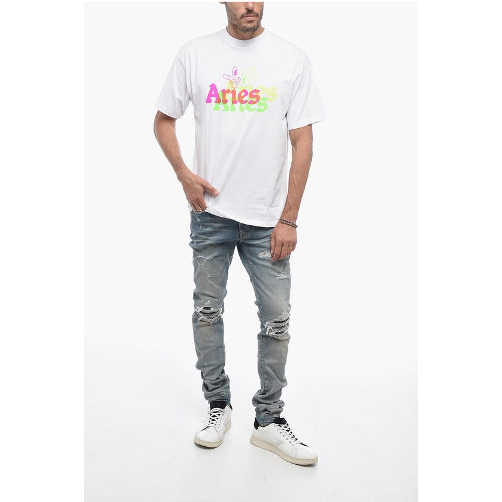 Aries Crew-neck Cotton T-shirt with Logo Maxi