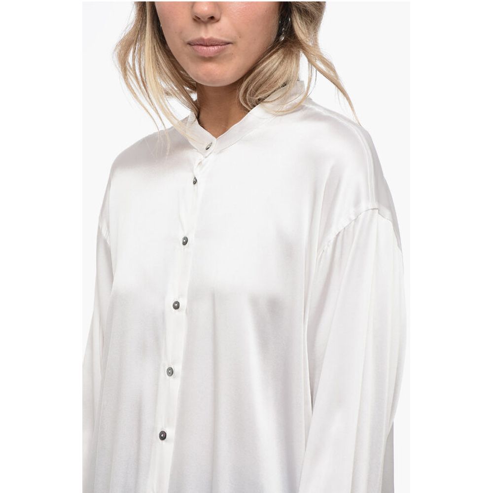 Mr. Mrs. Shirt Satin GIOIA Asymmetric Shirt with Mandarin Collar