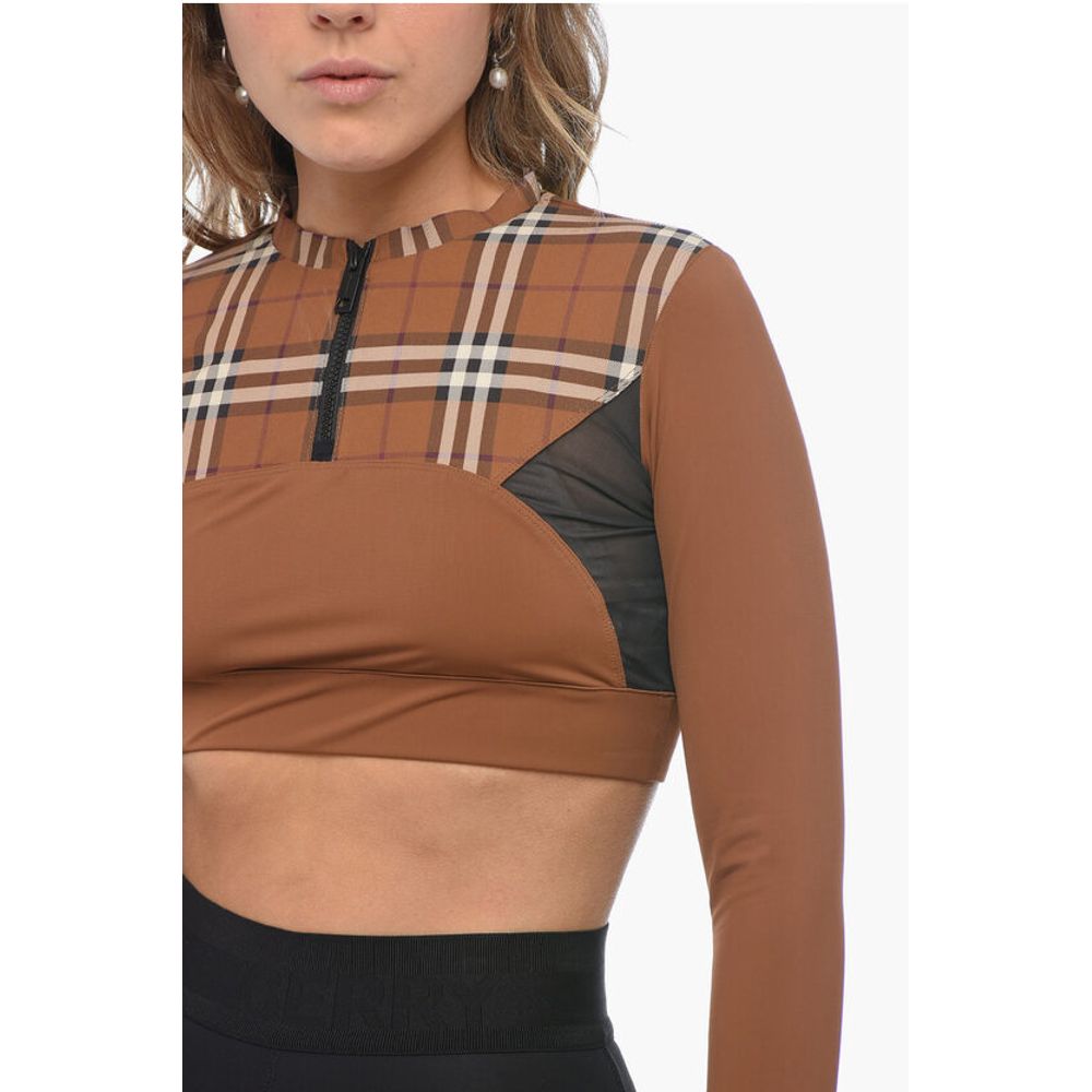 Burberry Tartan Crop Top with Mesh Inserts