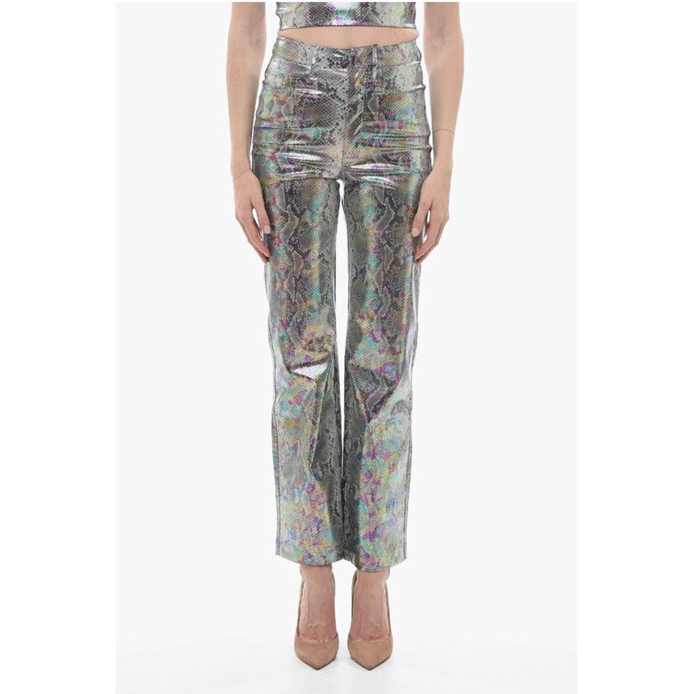 Rotate Snake Effect Straight Leg 5 Pockets Pants