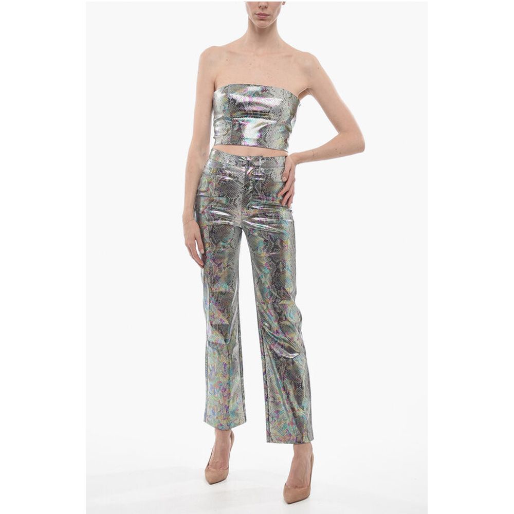 Rotate Snake Effect Straight Leg 5 Pockets Pants