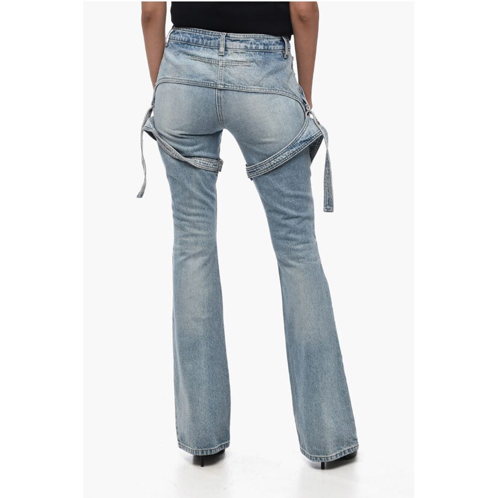 Courrėges Solid Color RACER Bootcut Jeans with Adjustable Chaps Straps