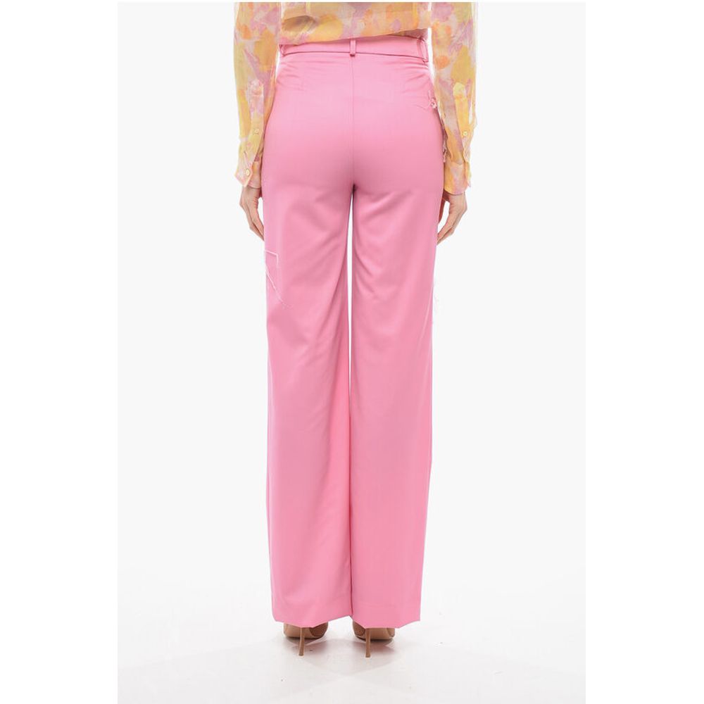 Julfer Palazzo Wool Pants with Frayed Details