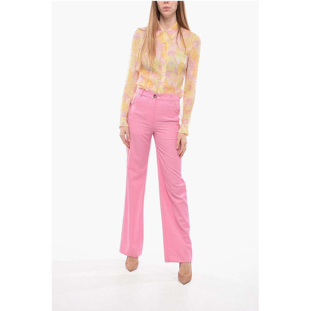 Julfer Palazzo Wool Pants with Frayed Details