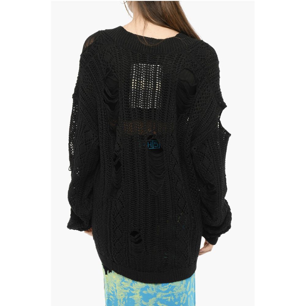 Perforated V-Neck Maxi Sweater With Cut-Out Details