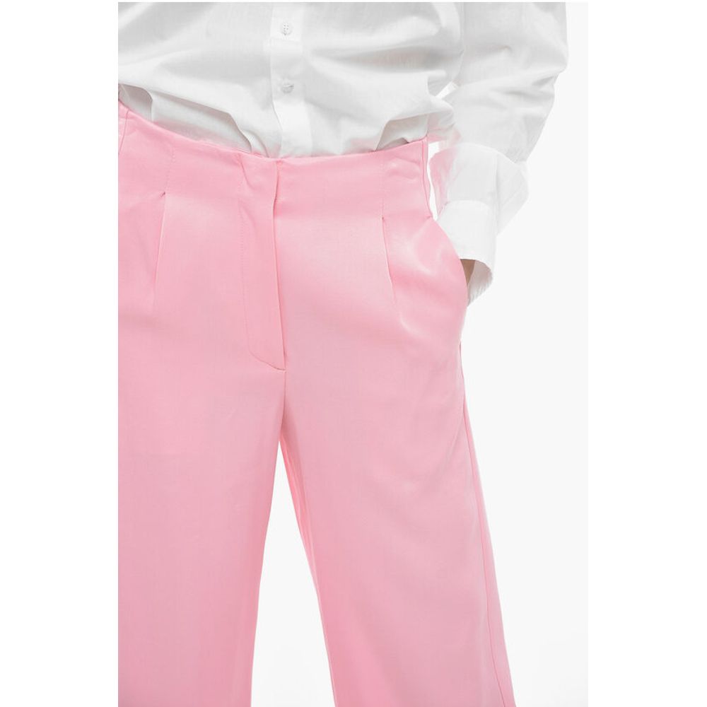 MSGM Single-pleated Satin Palazzo Pants