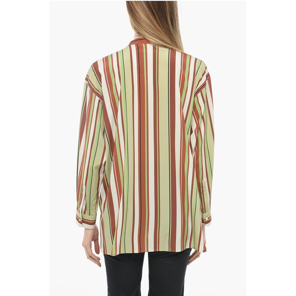 Mr. Mrs. Shirt Bayadere Patterned Silk Blend Blouse with Mandarin Collar