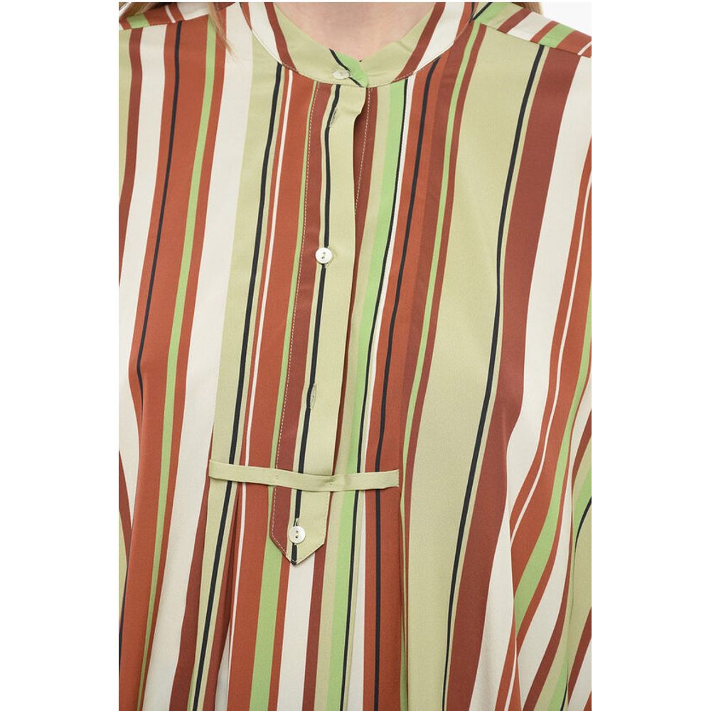 Mr. Mrs. Shirt Bayadere Patterned Silk Blend Blouse with Mandarin Collar