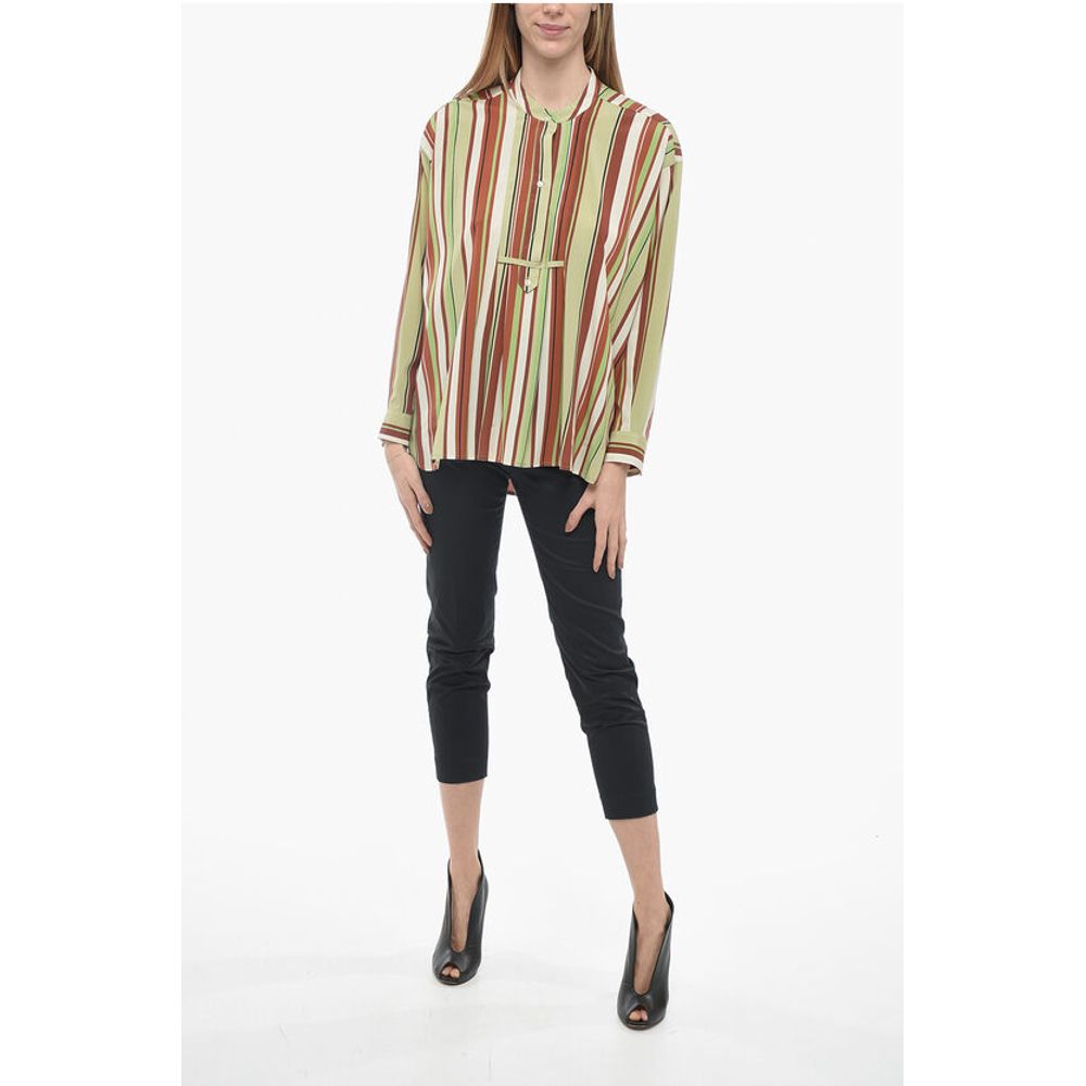 Mr. Mrs. Shirt Bayadere Patterned Silk Blend Blouse with Mandarin Collar