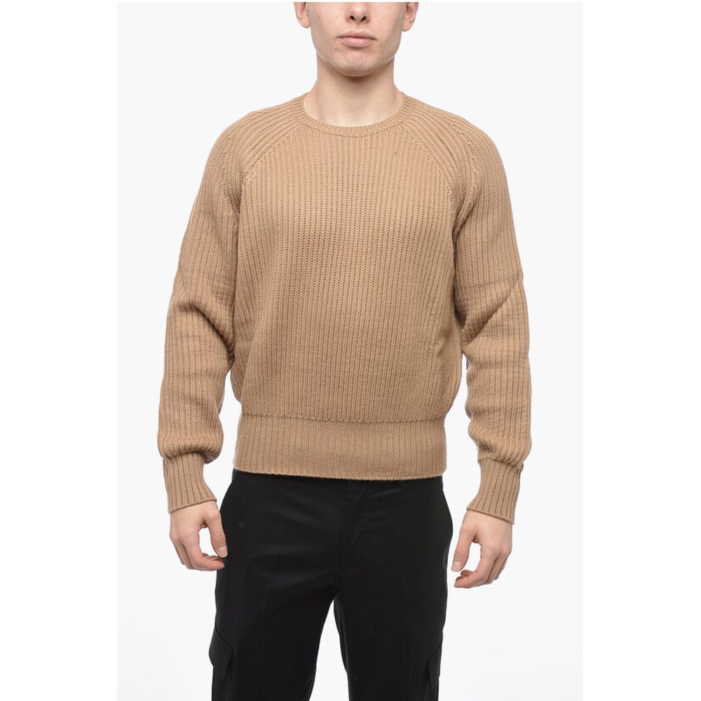 Neil Barrett Wool Blend Chunky Fit PIERCED Sweater with Raglan Sleeves