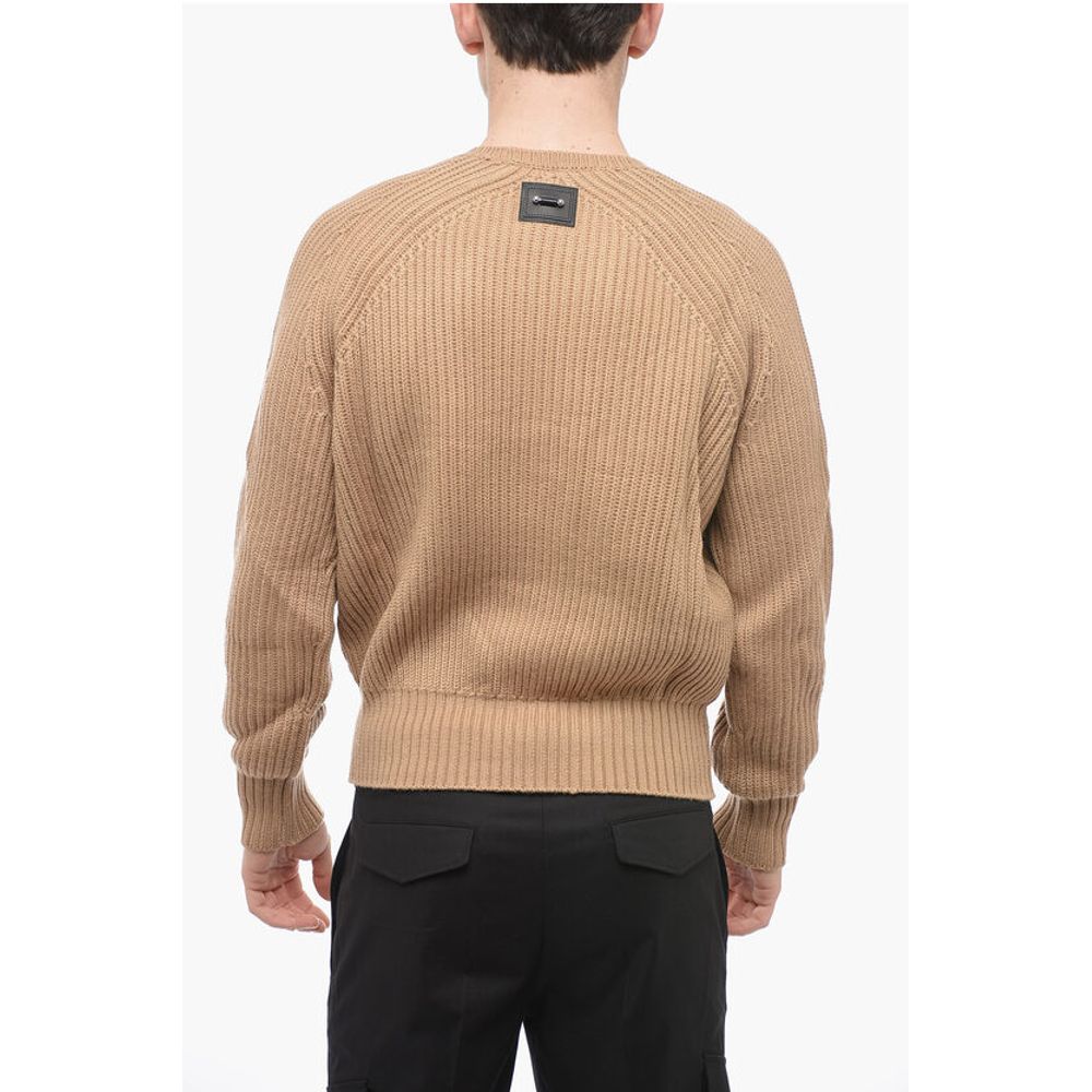 Neil Barrett Wool Blend Chunky Fit PIERCED Sweater with Raglan Sleeves