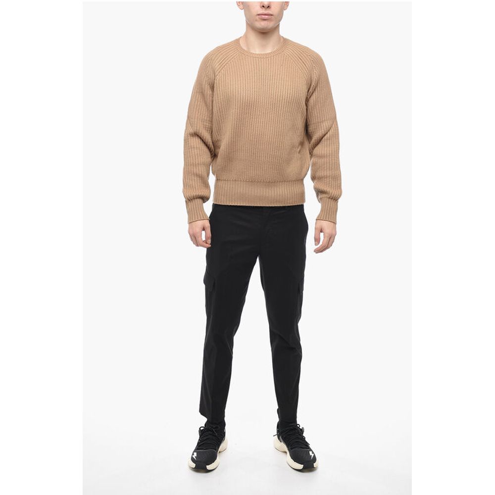 Neil Barrett Wool Blend Chunky Fit PIERCED Sweater with Raglan Sleeves