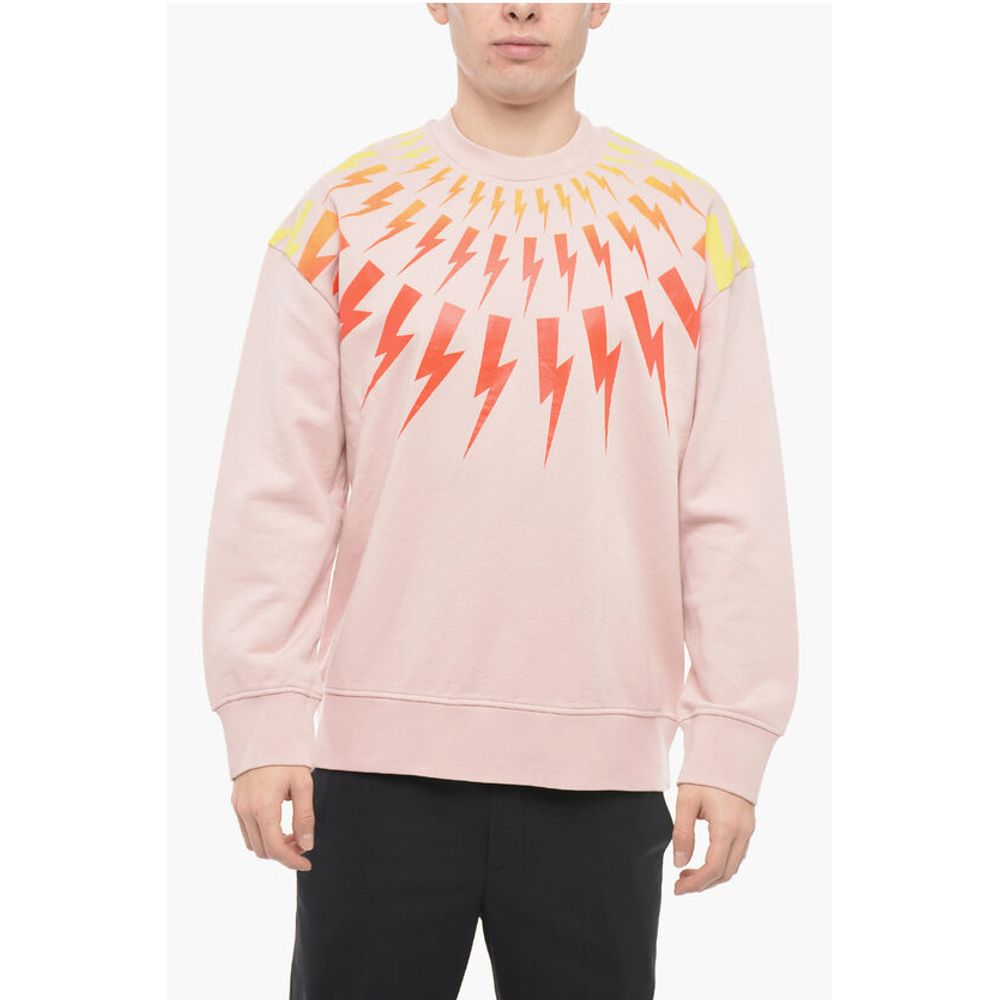 Neil Barrett Crew Neck FAIR-ISLE THUNDERBOLT Sweatshirt with Degradè Prin