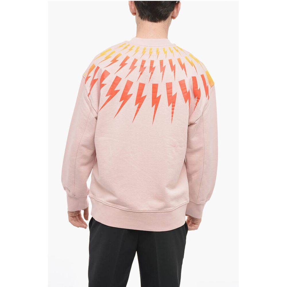 Neil Barrett Crew Neck FAIR-ISLE THUNDERBOLT Sweatshirt with Degradè Prin