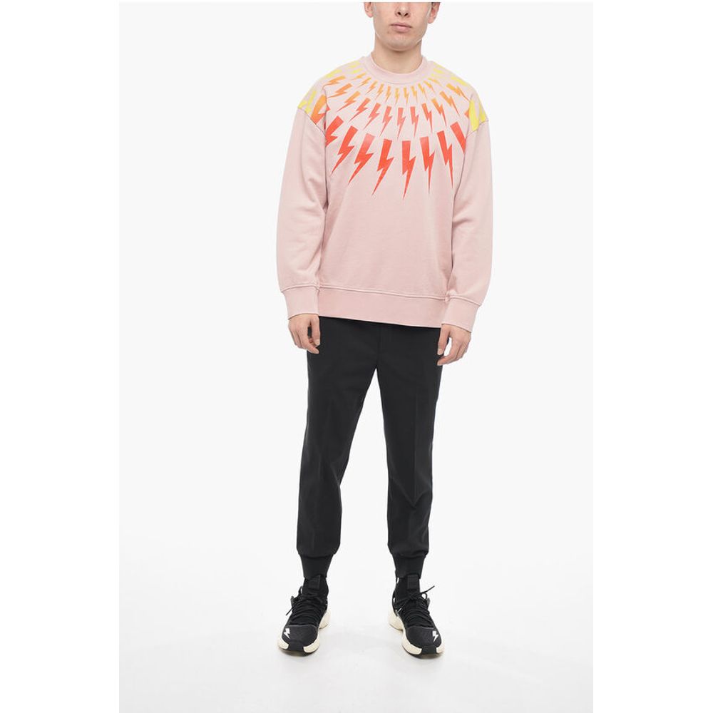 Neil Barrett Crew Neck FAIR-ISLE THUNDERBOLT Sweatshirt with Degradè Prin