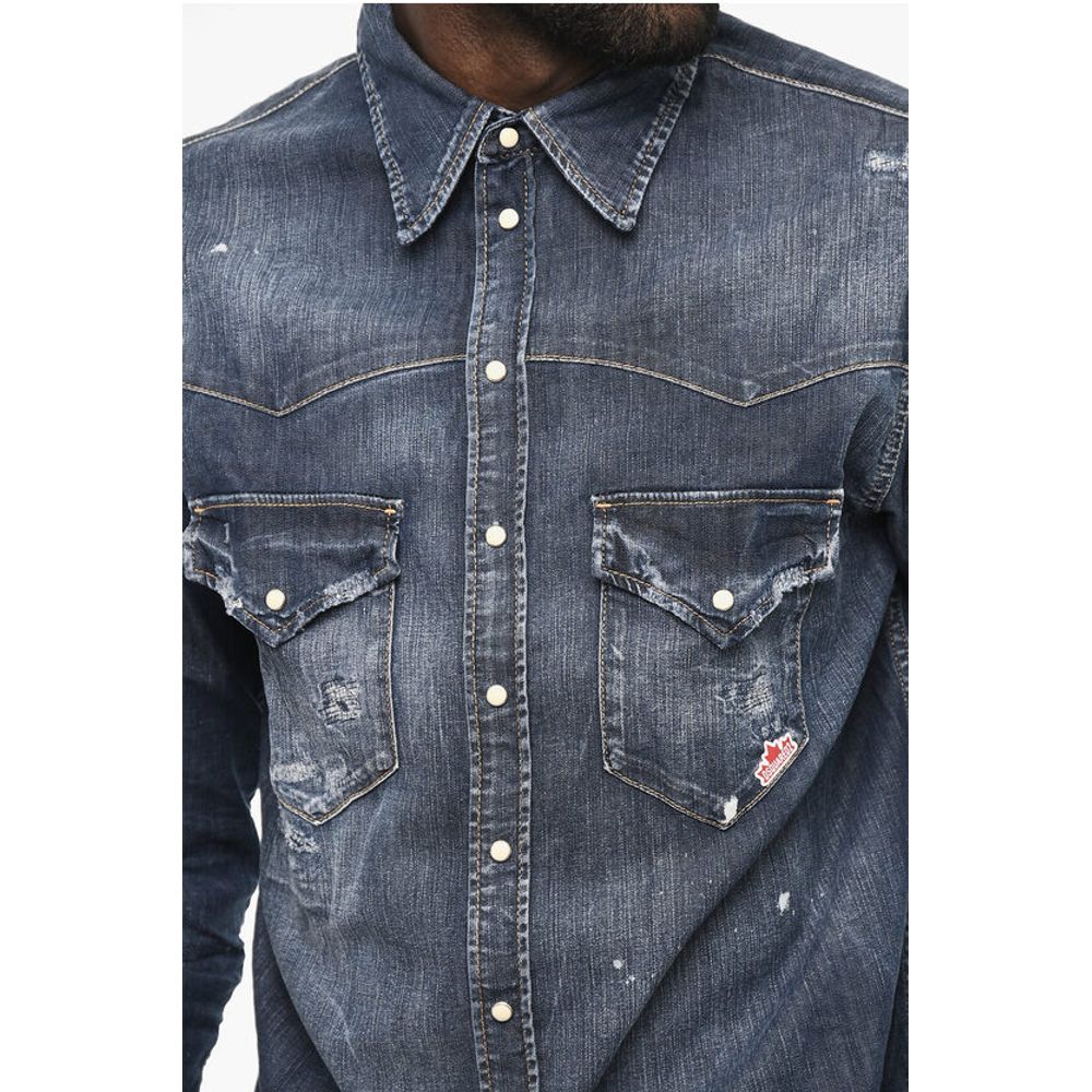 Dsquared² Bleached Effect LEAF WEST Denim Shirt