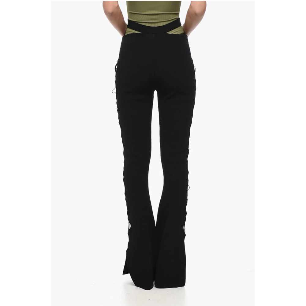 High-waisted Knit Flared Pants with Cut-out Details