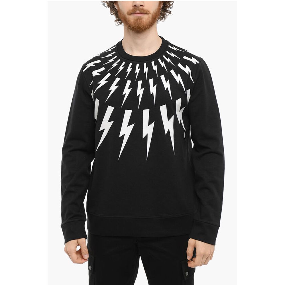 Neil Barrett Contrasting Printed FAIR-ISLE THUNDERBOLT Crew-Neck Sweatshi