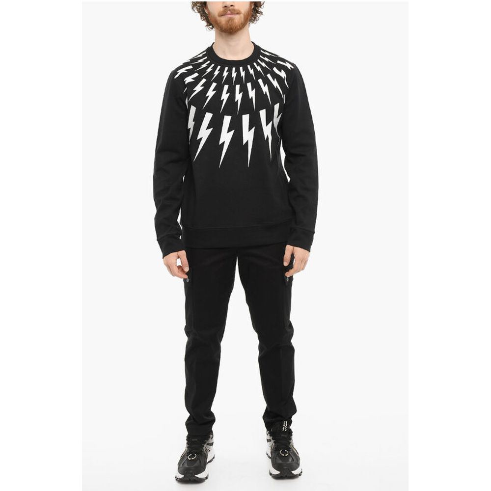Neil Barrett Contrasting Printed FAIR-ISLE THUNDERBOLT Crew-Neck Sweatshi