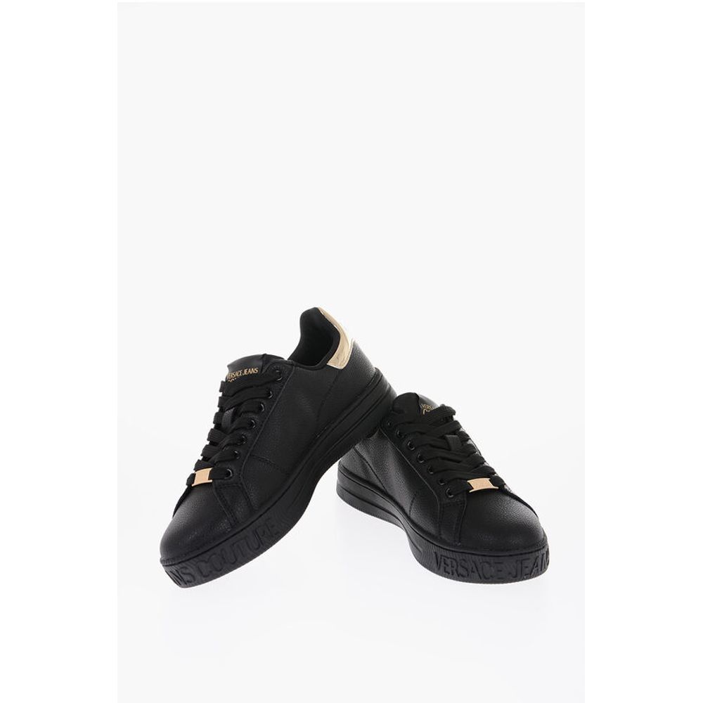 Versace JEANS COUTURE Textured Leather Low-Top Sneakers with Golden