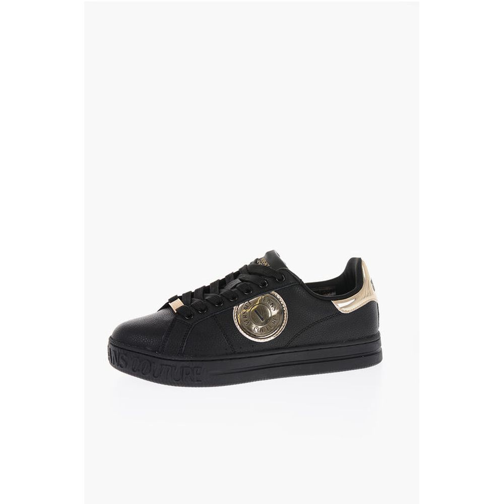 Versace JEANS COUTURE Textured Leather Low-Top Sneakers with Golden